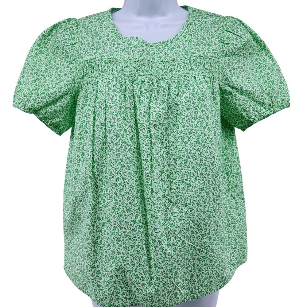 NWT J Crew Floral Puff Sleeve Blouse Womens XS Green Cottagecore Top